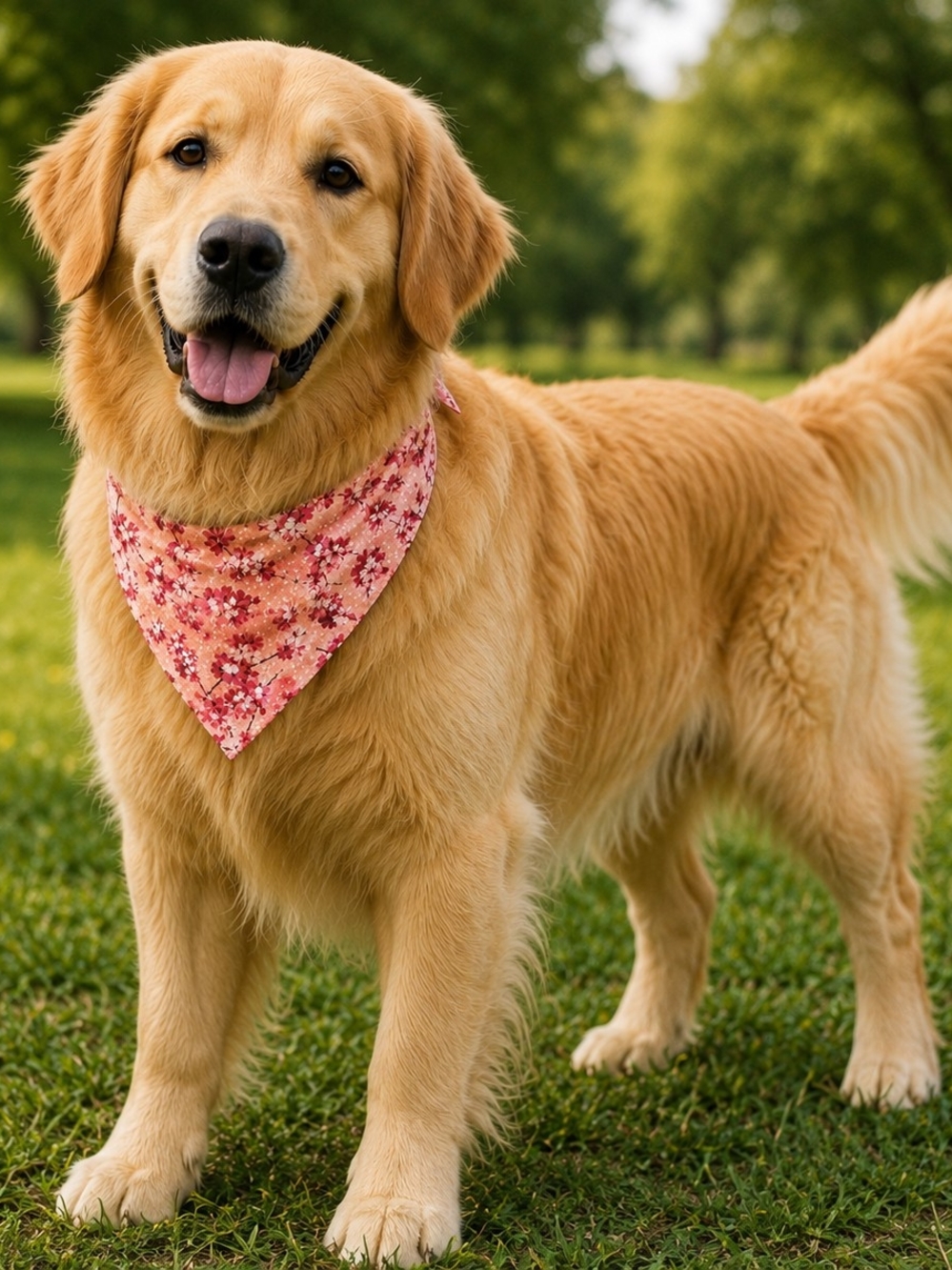Pink Floral Dog Bandana for Pets - Soft Cotton